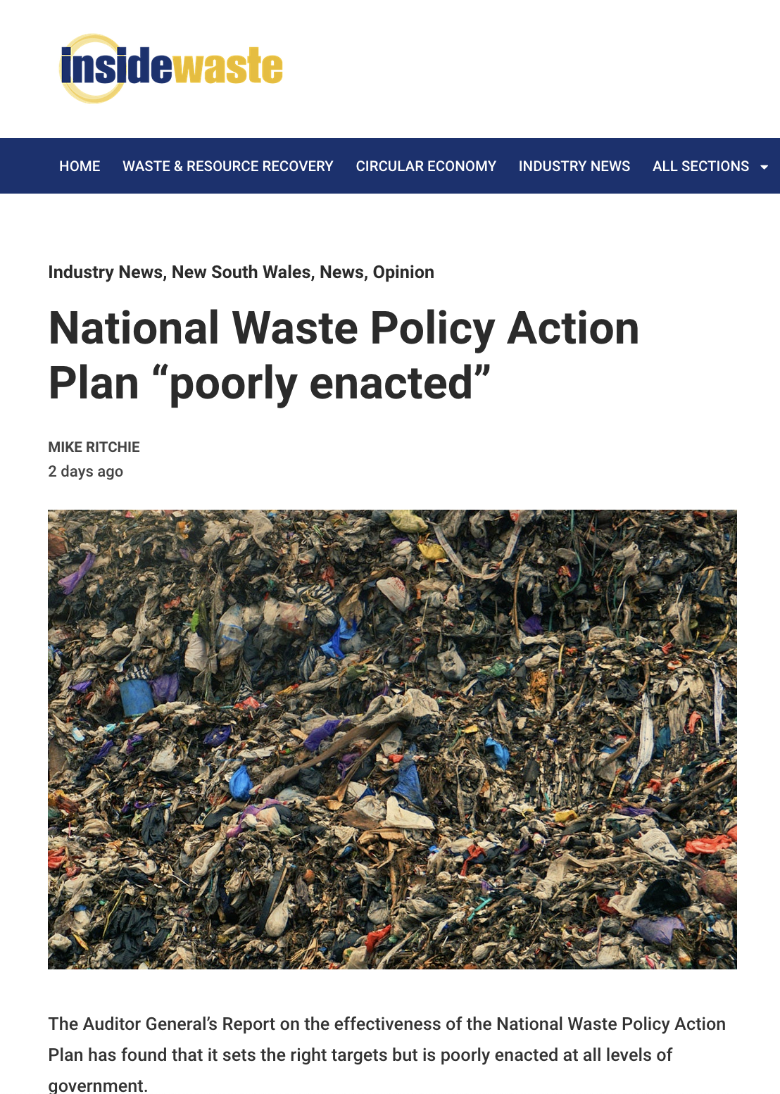 Auditor general report on the National Waste Policy Action Plan – MRA ...