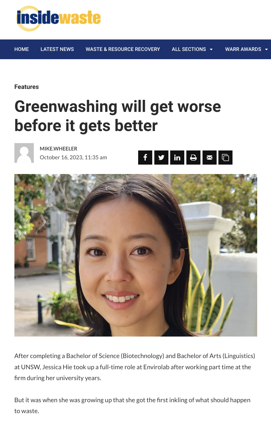 Jess profiled by Inside Waste – MRA Consulting Group